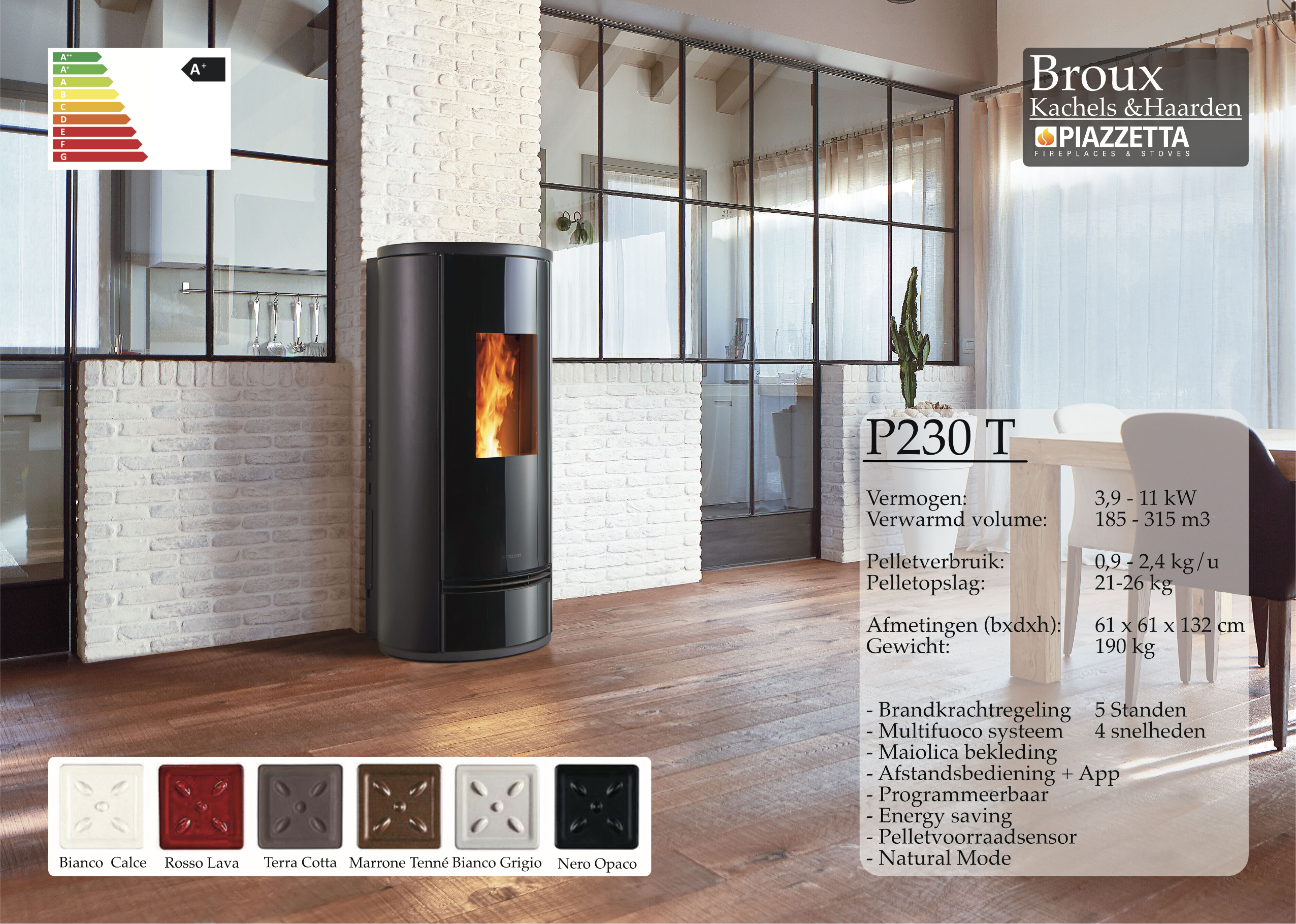 Pelletkachel Piazzetta P230T Nero Opaco