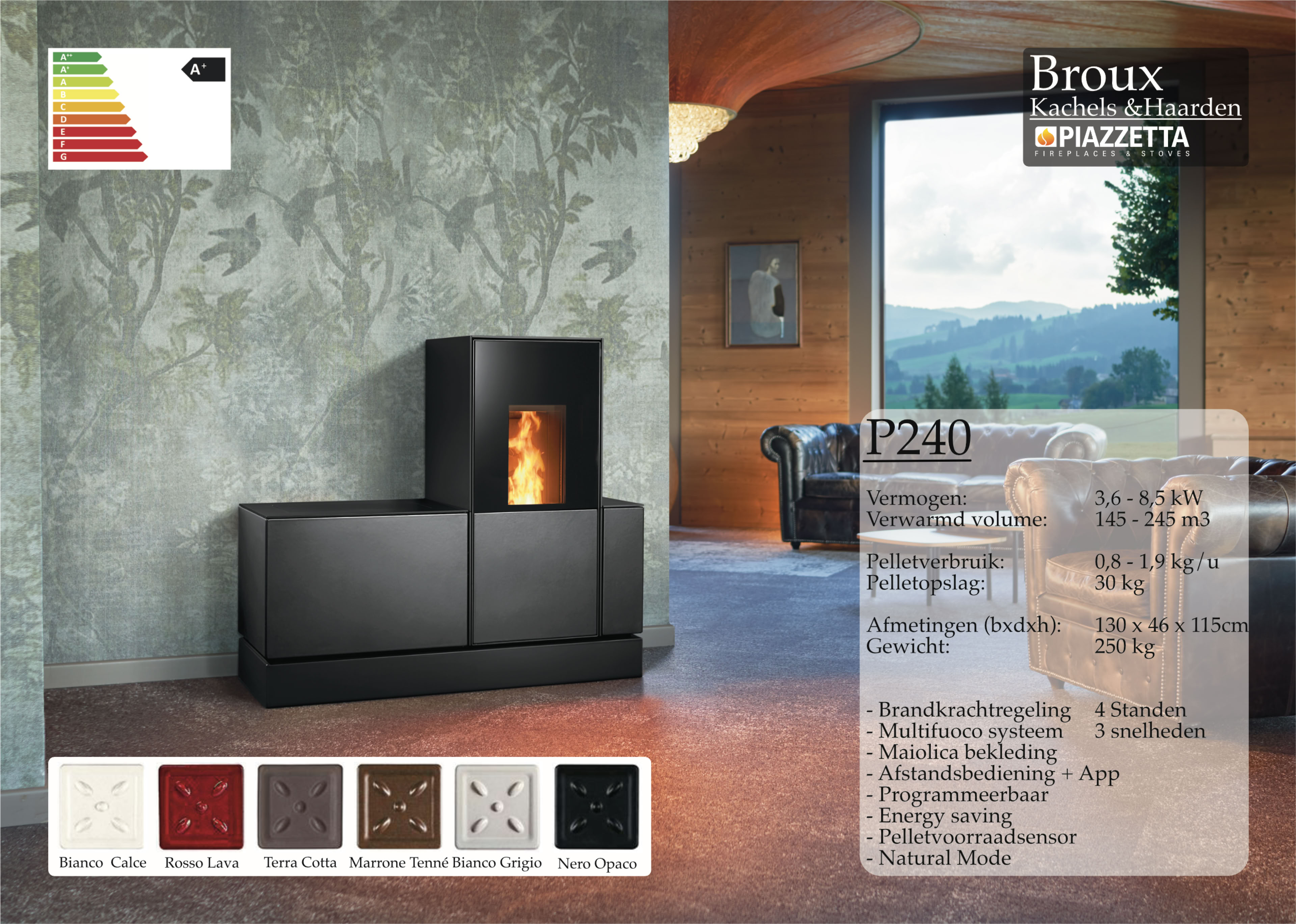 Pelletkachel Piazzetta P240 Nero Opaco