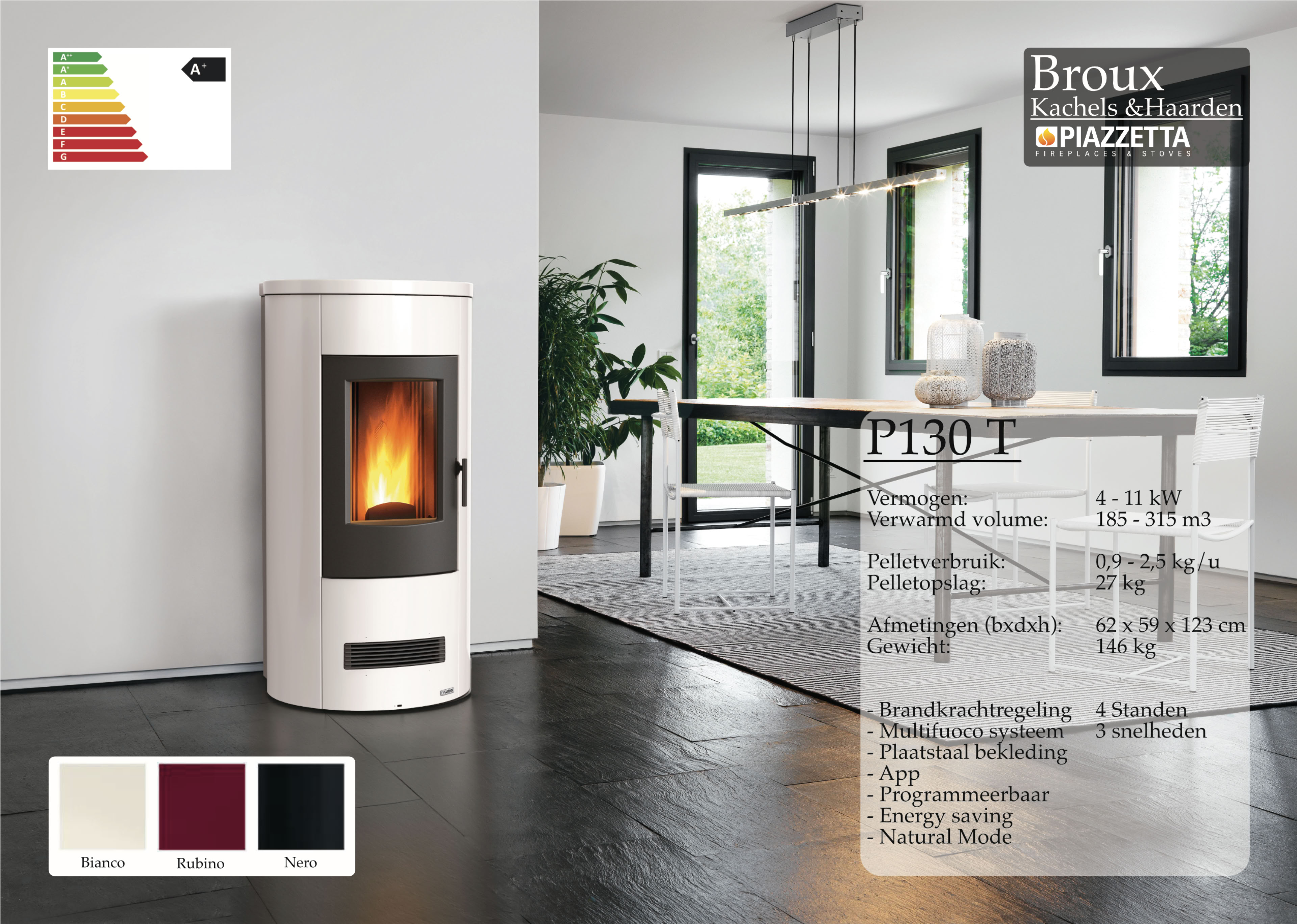 Pelletkachel Piazzetta P130T Bianco