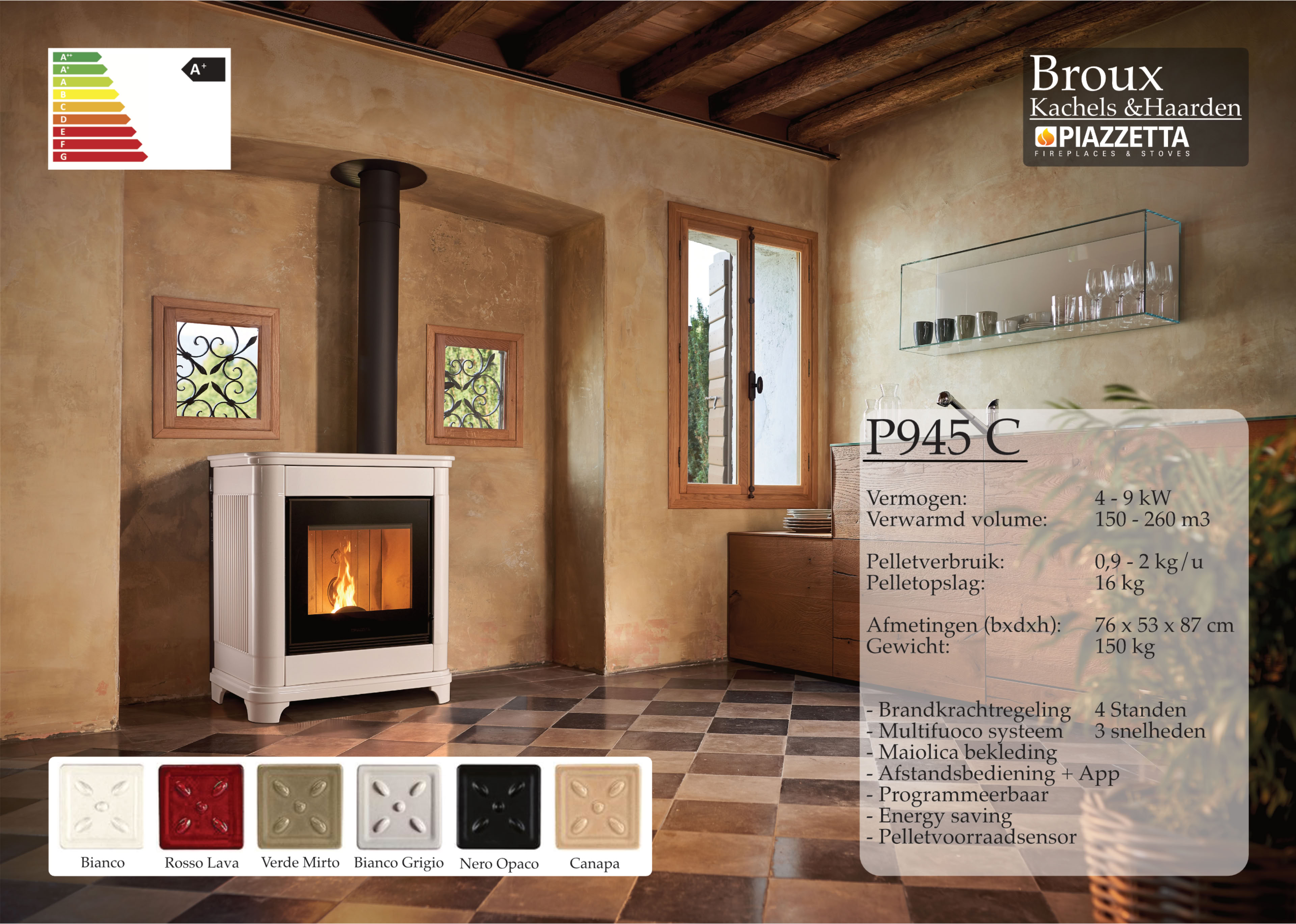 Pelletkachel Piazzetta P945C Bianco