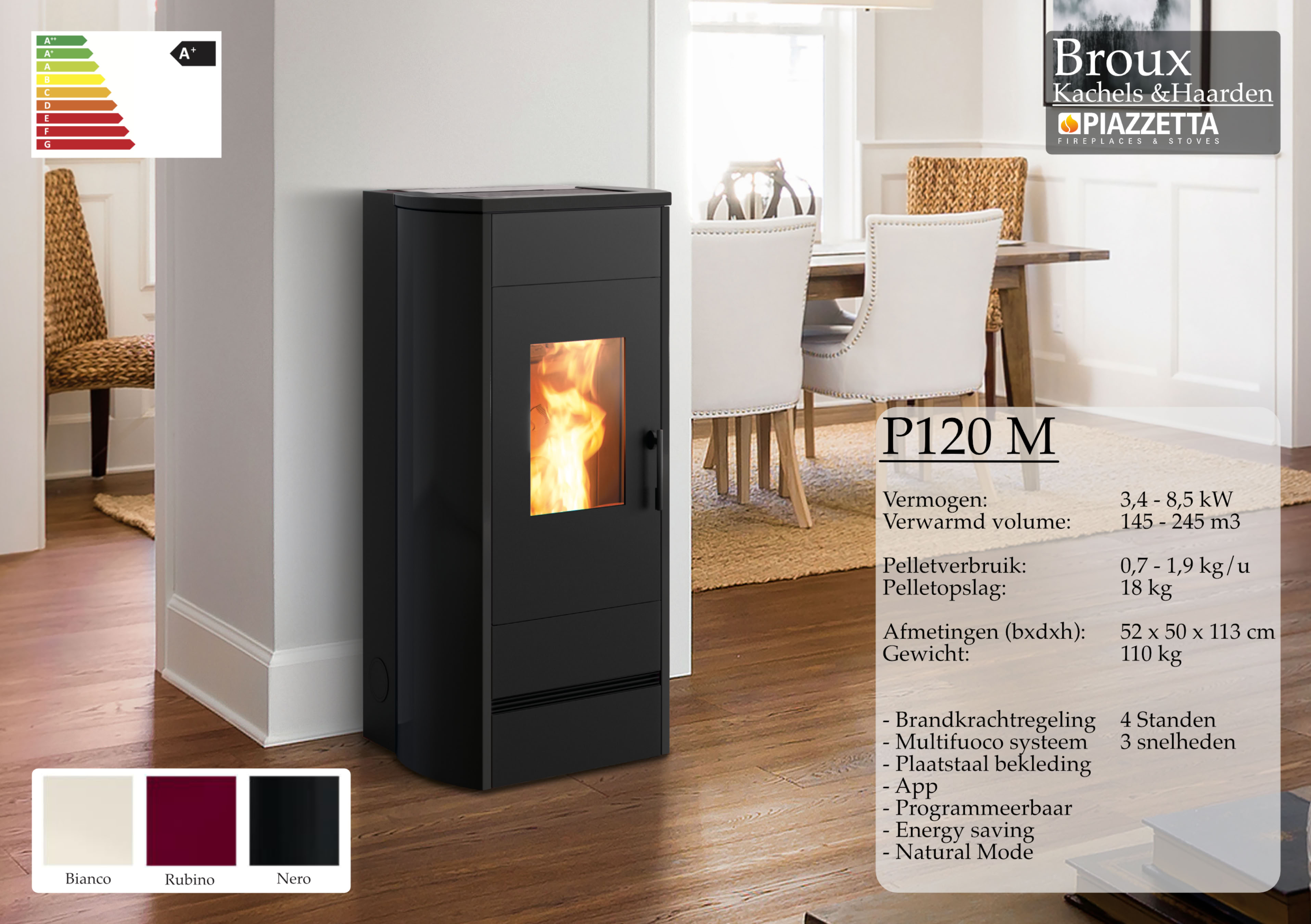 Pelletkachel Piazzetta P120 M Nero