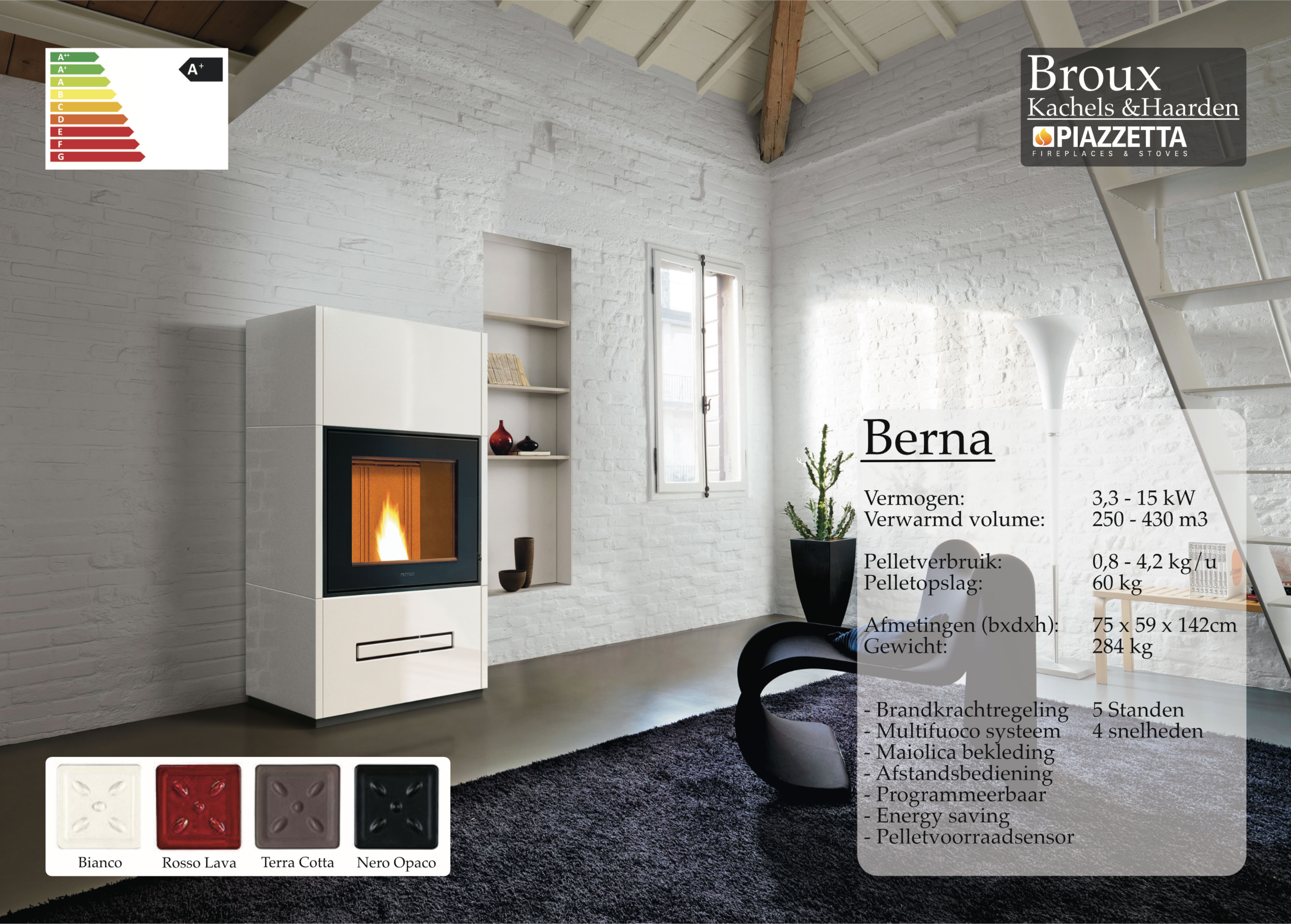 Pelletkachel Piazzetta Berna Bianco