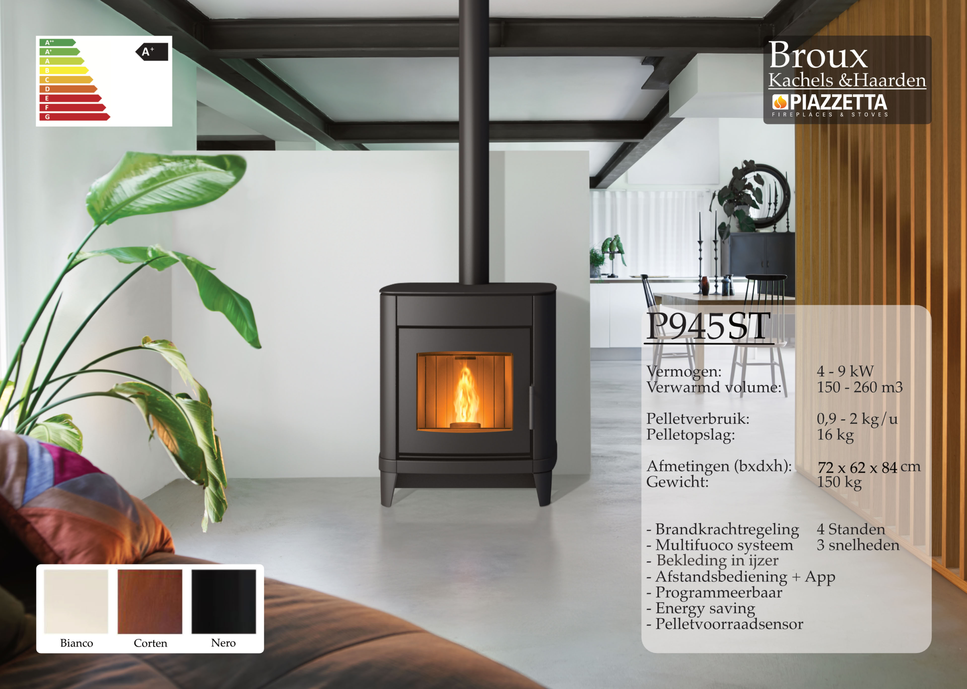 Pelletkachel Piazzetta P945ST nero