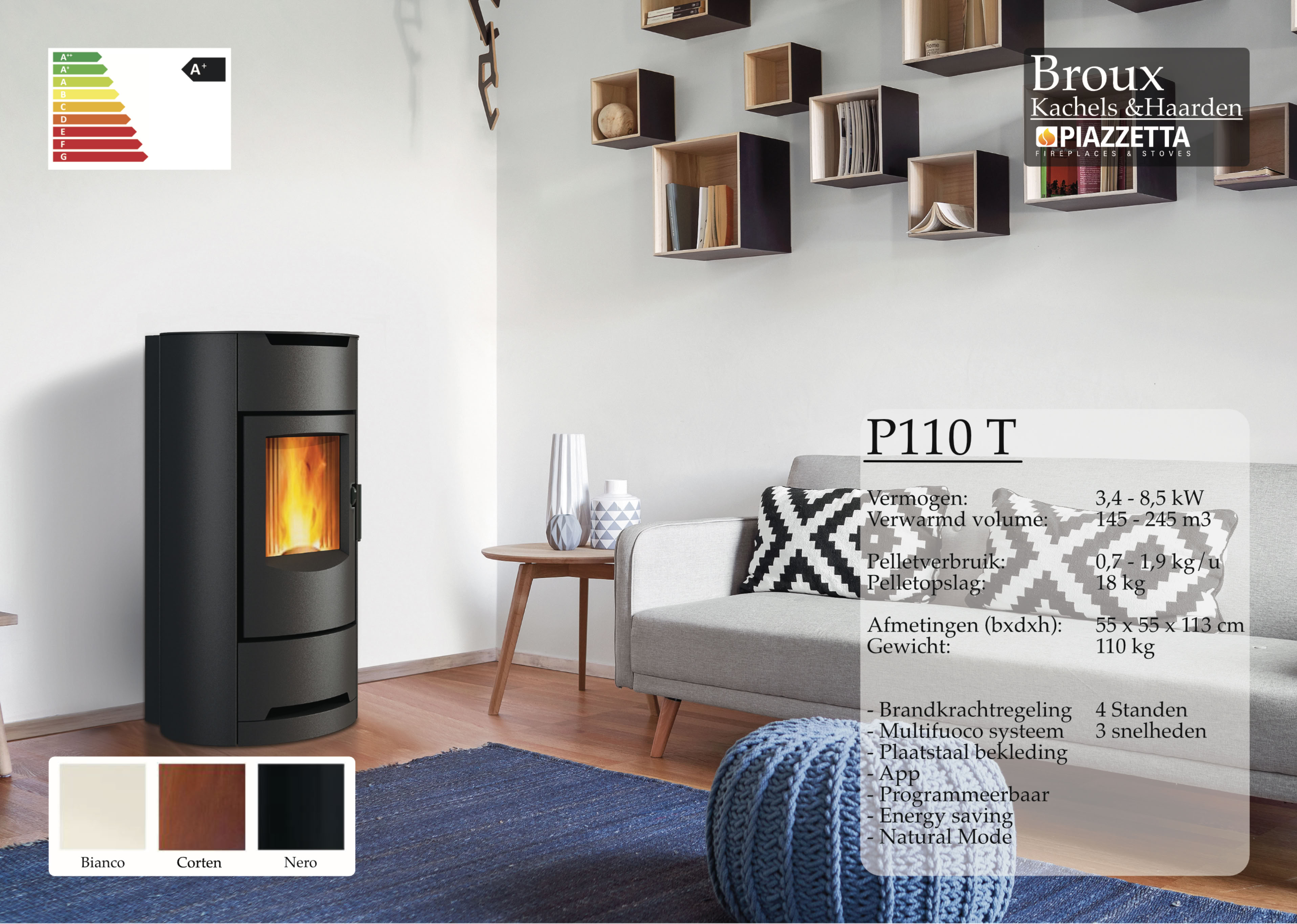 Pelletkachel Piazzetta P110 T Nero