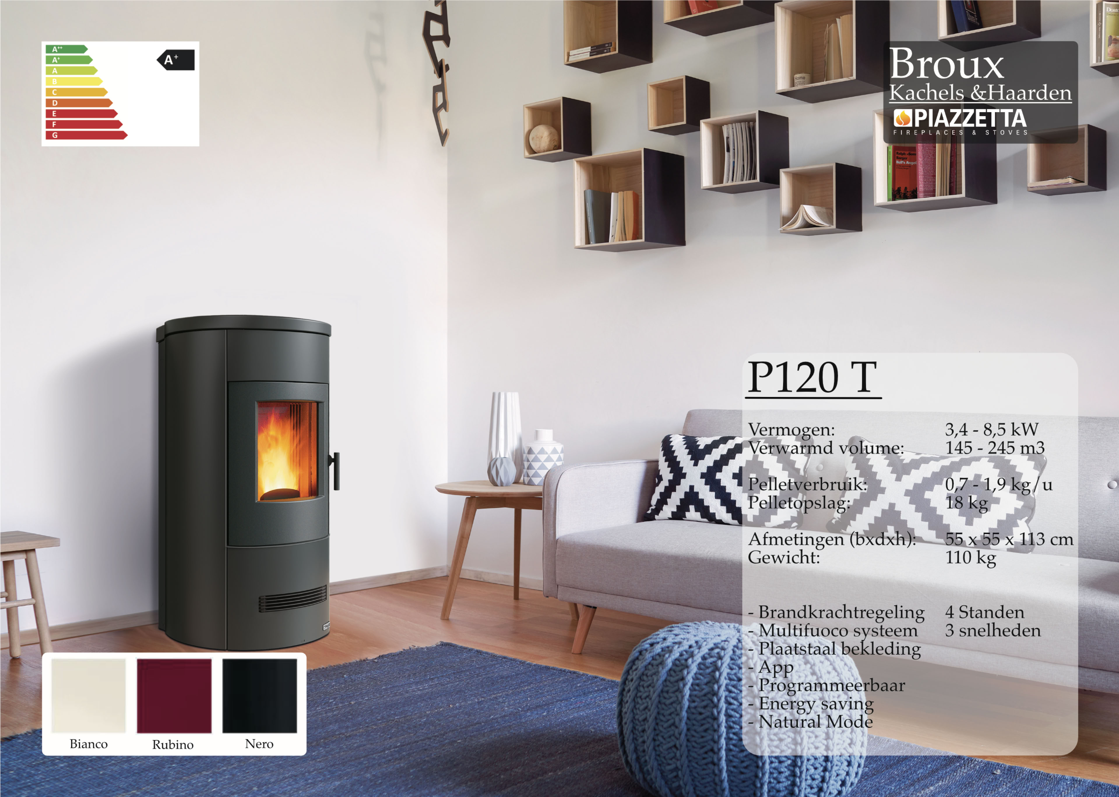 Pelletkachel Piazzetta P120T Nero