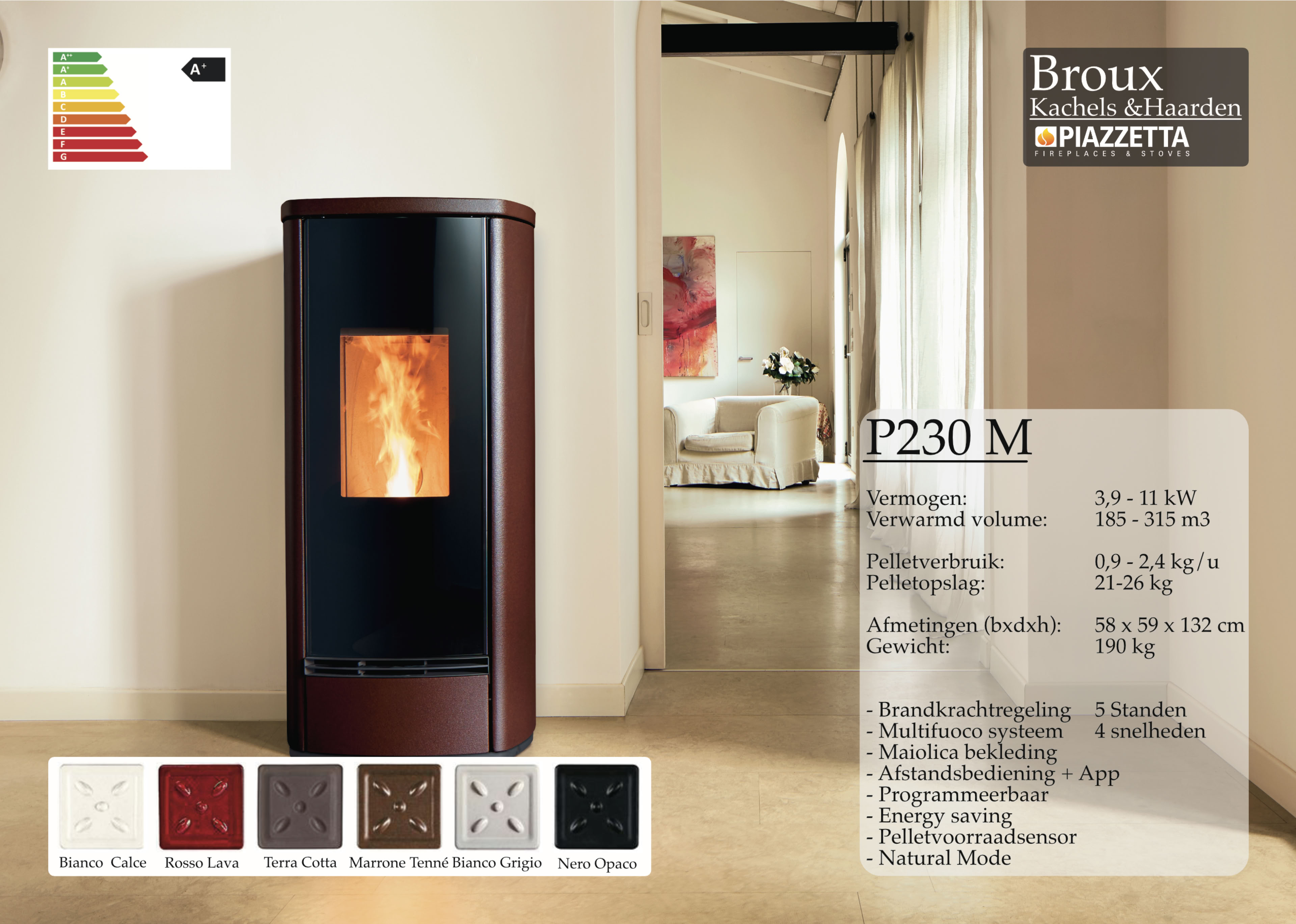 Pelletkachel Piazzetta P230M Marrone Tenne