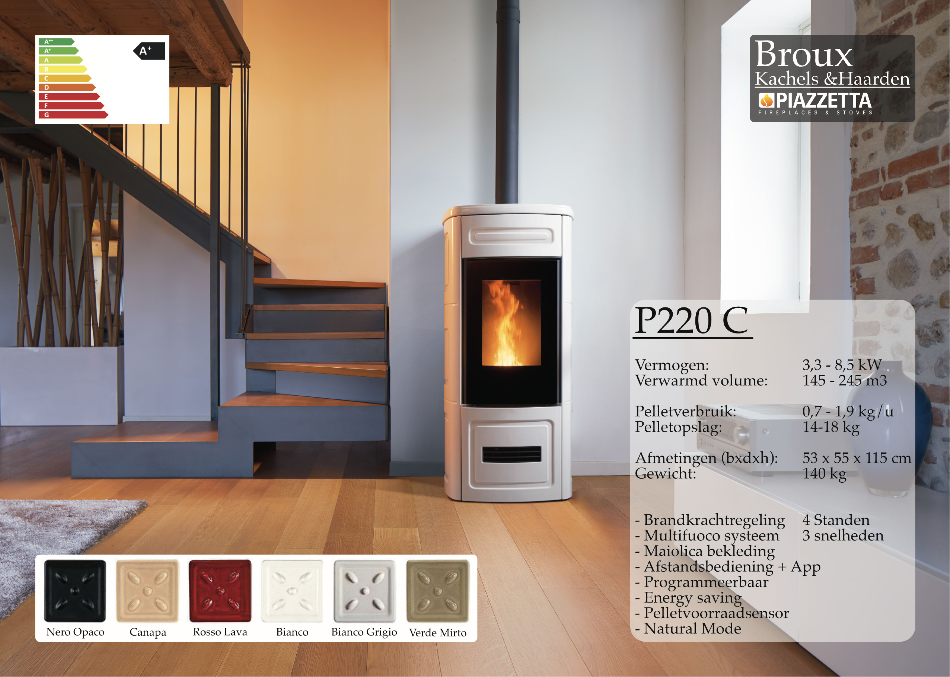 Pelletkachel Piazzetta P220 C Bianco