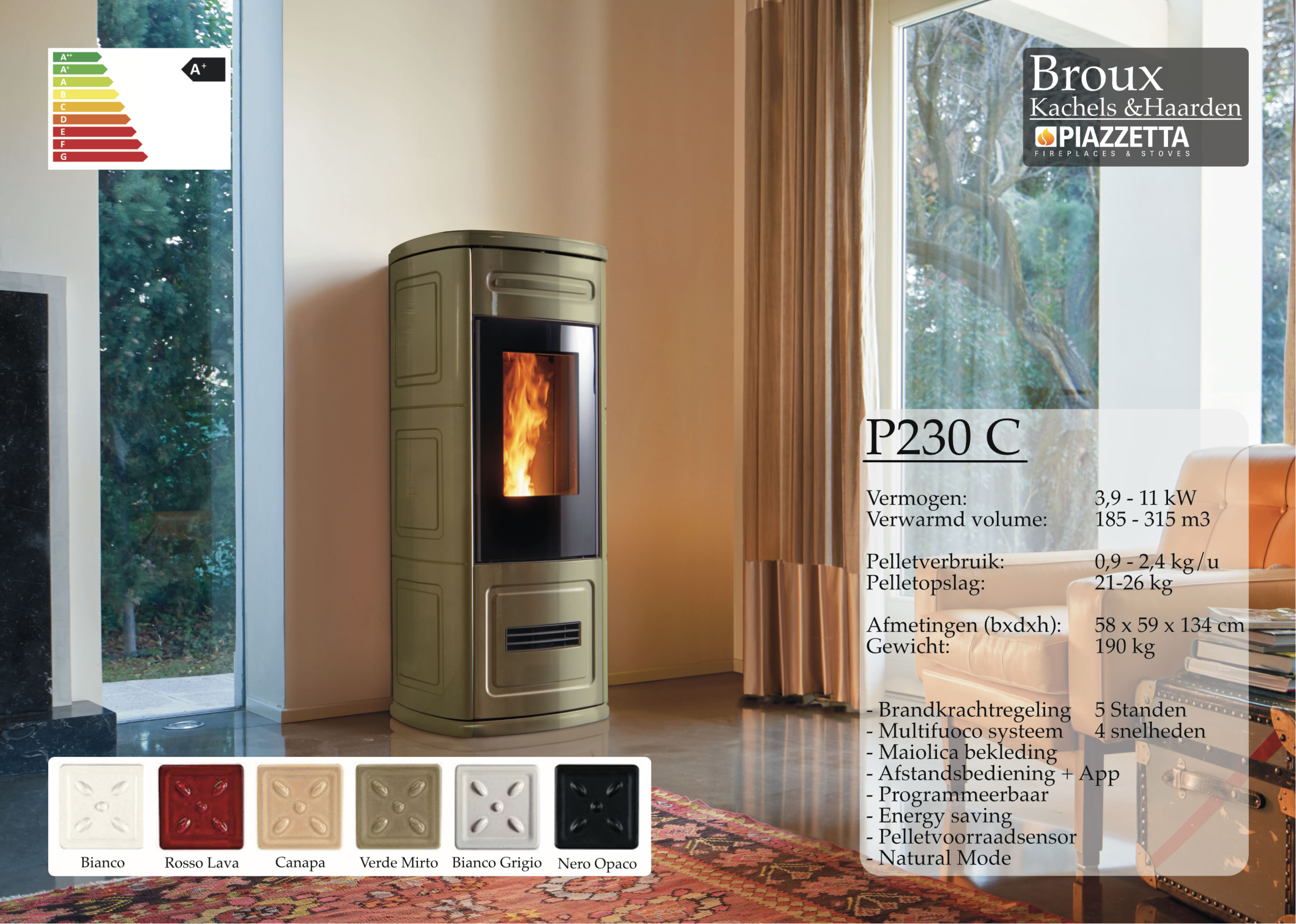 Pelletkachjel Piazzetta P230C Verde Mirto