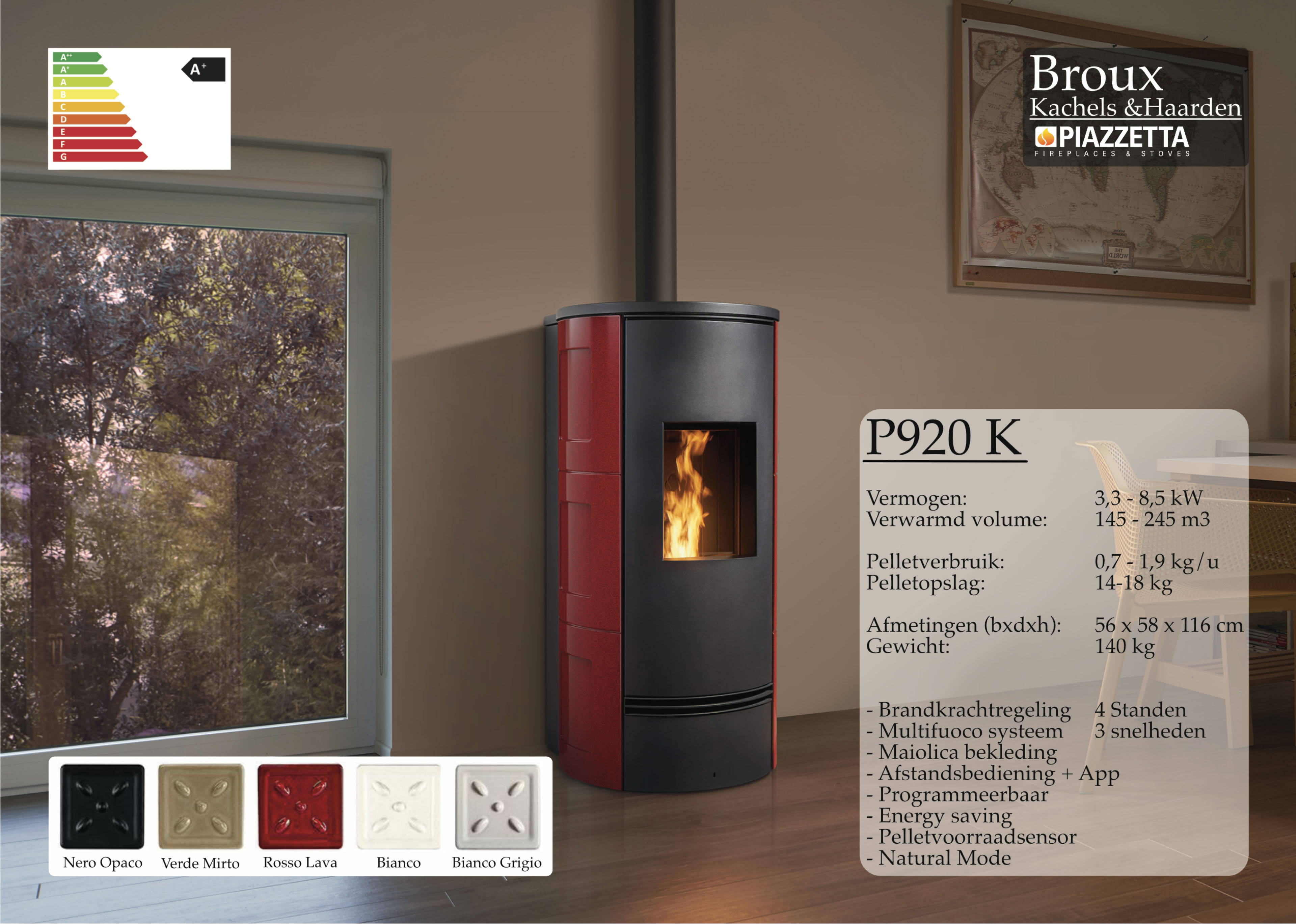 Pelletkachel Piazzetta P920K Rosso Lava