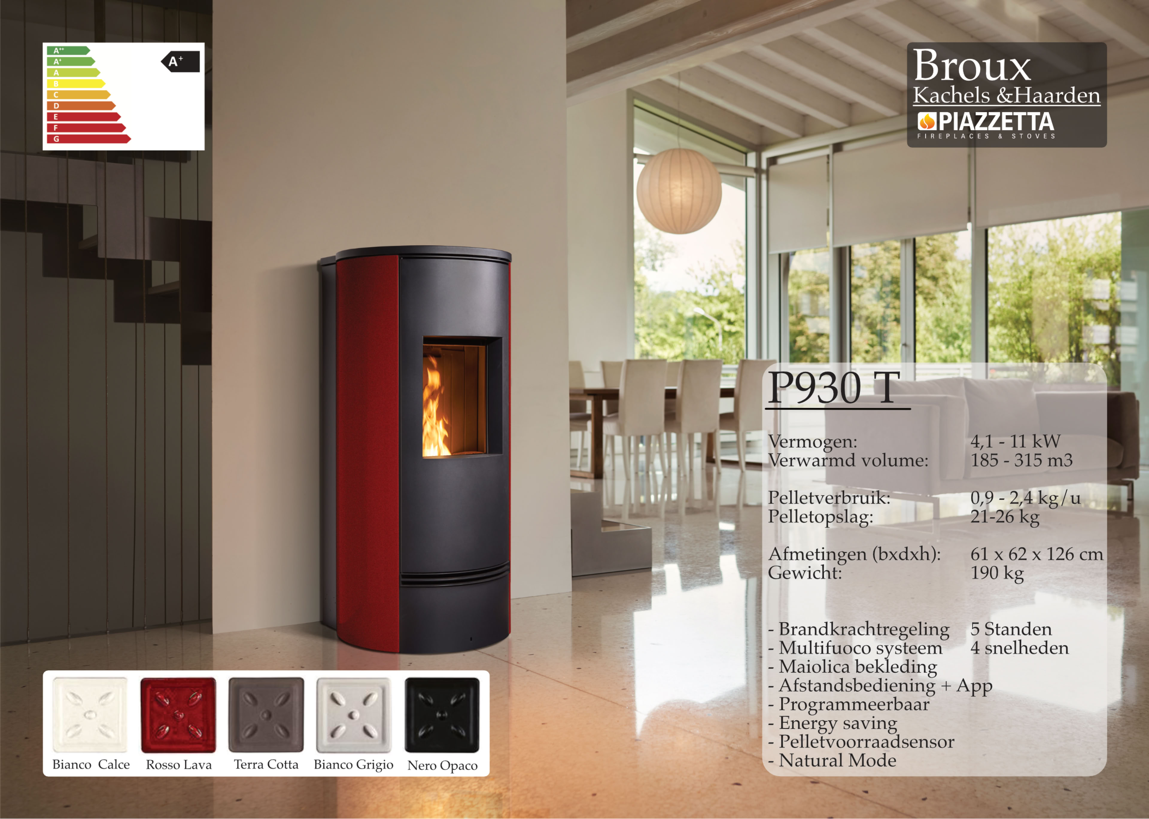 Pelletkachel Piazzetta P930T Rosso Lava